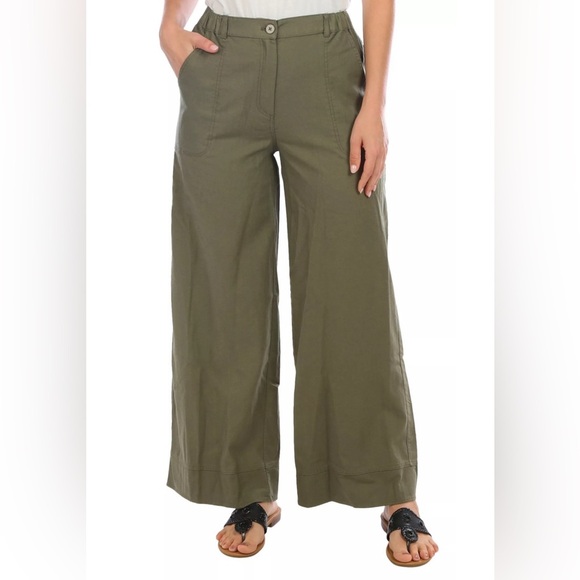 Max Studio Wide Leg Pants Mid Rise Full Length Size Medium Olive‎ Green - Picture 1 of 12